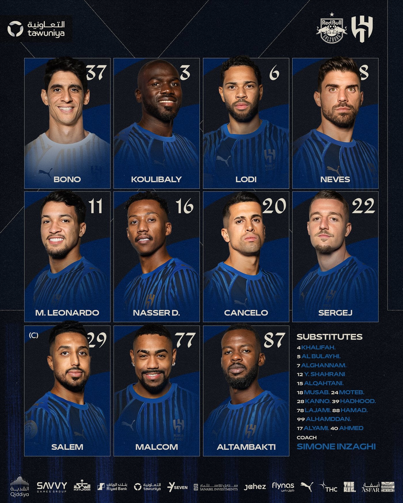 Así formará Al Hilal contra Salzburgo en el Mundial de Clubes - crédito @Alhilal_EN/X