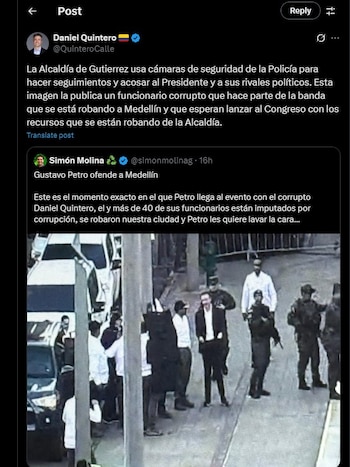 Daniel Quintero cuestionó a la