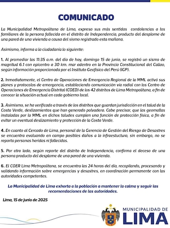 Comunicado de la Municipalidad de