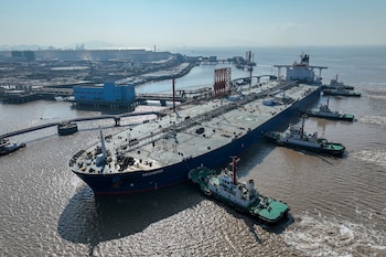 An oil tanker in a terminal