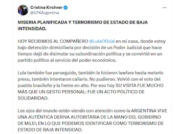 La publicación de CFK contra Milei