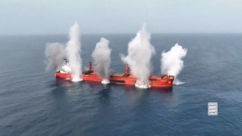 Yemen's hutis rebels exhibited the sinking of the ship 'MV Magic Seas'