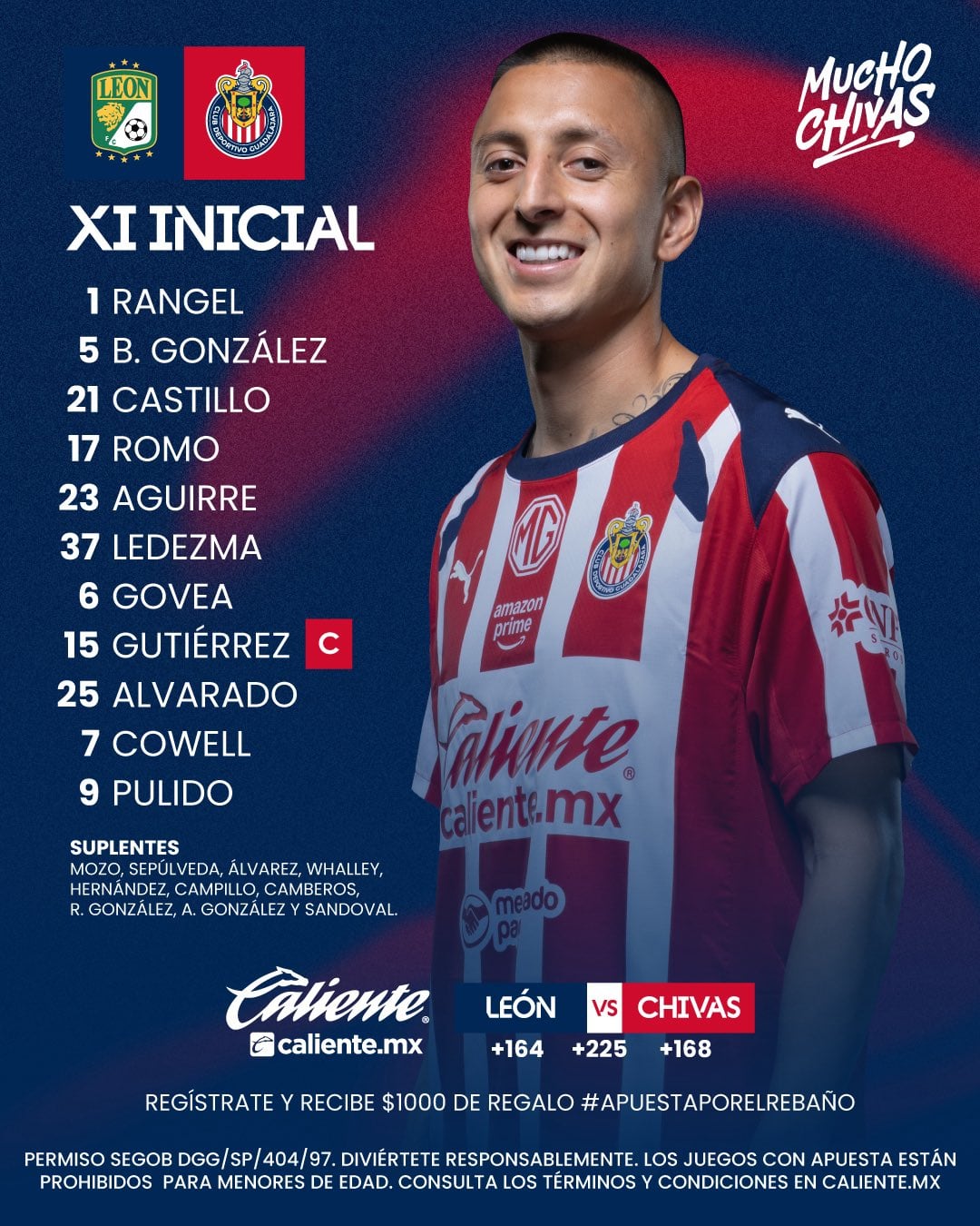 Chivas de Guadalajara's lineup for their match against León at Nou Camp - Credit Chivas