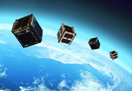 Four cubesats, a standard design for nanosatellites