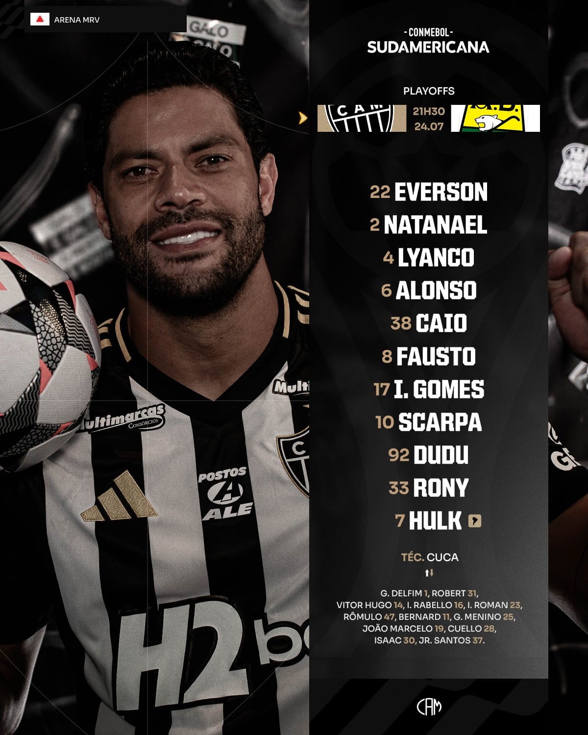 Alignment of Atlético Mineiro in Belo Horizonte, for the commitment against Bucaramanga - Credit Atlético Mineiro