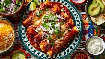 Red enchiladas with nopales, a
