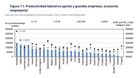 Productivity in SMEs and large companies by added value per employee