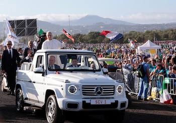 The Pope landed by helicopter
