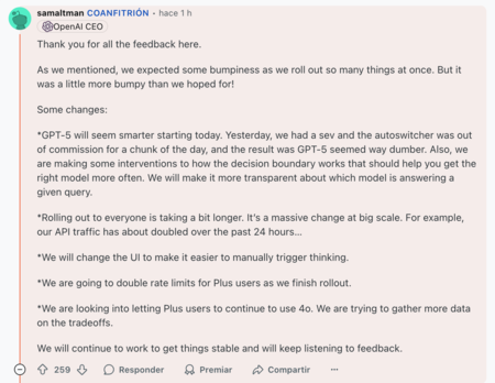 Sam Altman addressing user concerns