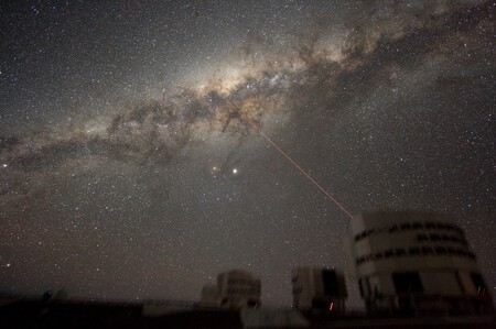 A laser leaves the VLT telescope of that