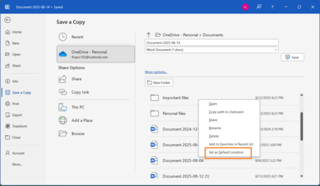 Set default location Microsoft Word 1