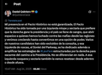 Daniel Quintero criticized the address