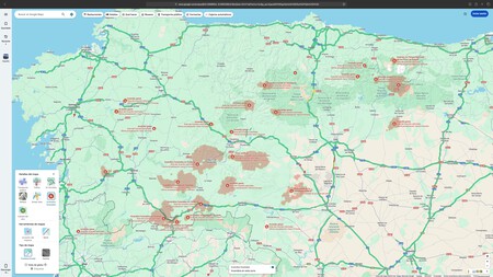 Google Maps showing active forest fires