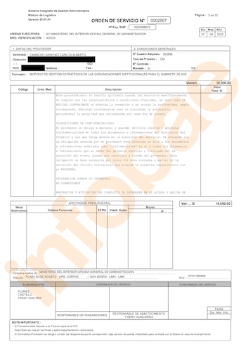 Mininter service order
