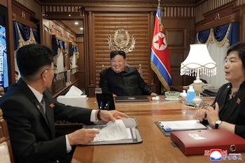 In this image provided by the North Korean government, Kim Jong Un leaves Pyongyang