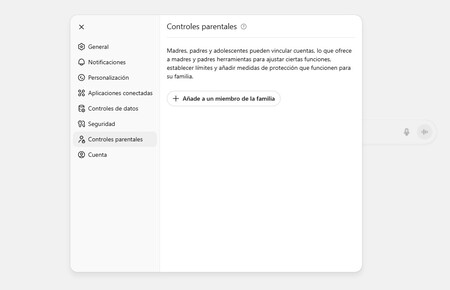 Screen capture of ChatGPT parental control settings