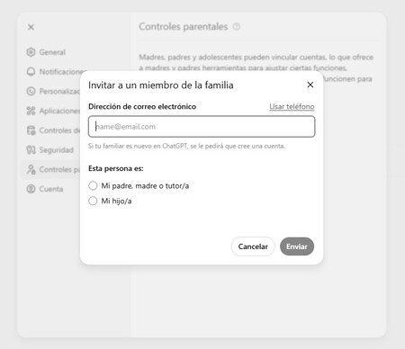 Screen of ChatGPT parental control invitation