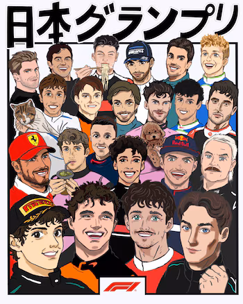 F1 drivers in caricatures prior to the Japanese Grand Prix (@F1)