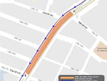 Road closures on Carrera 7 between streets 119 and 121 - credit Ministry of Mobility