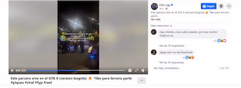 An official report determined that the recording corresponds to a previous case of illegal racing, ruling out any association with the recent presence of the content creator in the Casa de Nariño - credit screenshot Chiri Lag / Facebook