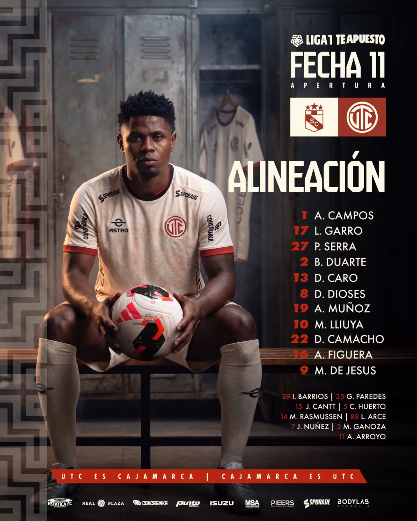 UTC eleven for the duel against Sporting Cristal for League 1 2026.