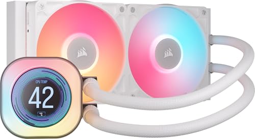 CORSAIR iCUE Link Titan 240 RX LCD Liquid CPU Cooling – FlowDrive Cooling Engine – Intel LGA 1851/1700, AMD AM5/AM4 – 2X RX120 RGB Fans – iCUE Link Hub Included – White