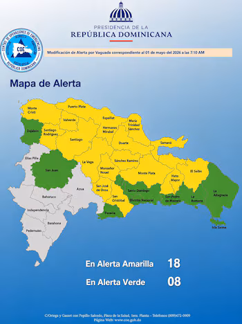The COE maintains the meteorological warning and alert levels in almost the entire Dominican geography (Courtesy COE).