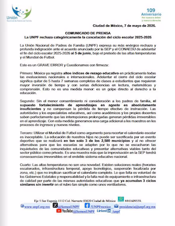 Rejection SEP cut school year UNPF statement (special)