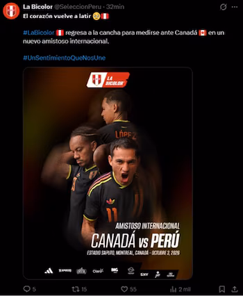 Information about Peru's friendly against Canada in October 2026. - capture: FPF