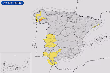Weather alert map for this Monday, July 27, 2026. (Aemet)