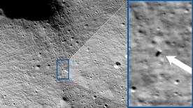 Estas fotografías proporcionadas por la NASA muestran imágenes del equipo de cámaras de la NASA. "Orbitador de reconocimiento lunar"que confirman que Odiseo ha completado su aterrizaje.