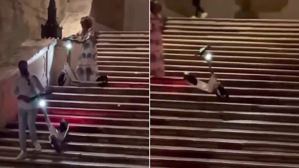 Roma, la locura de dos turistas estadounidenses: tiran un patinete eléctrico por las escaleras de Trinità dei Monti