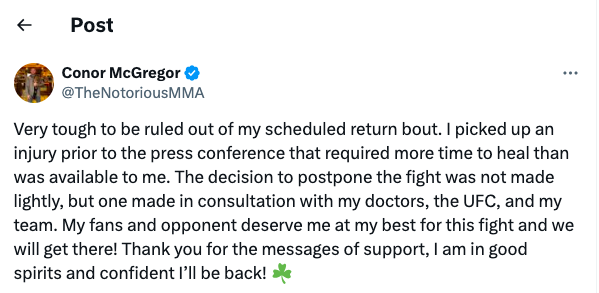 La declaración completa de McGregor