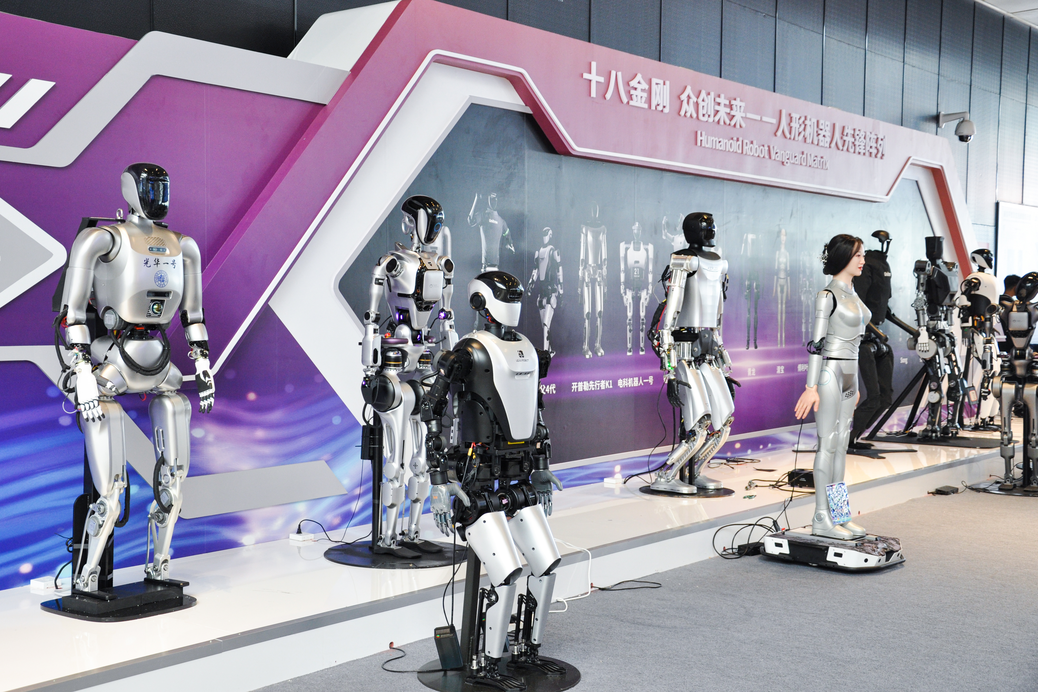 En el Centro de Exposiciones y Expo Mundial de Shanghái, en Shanghái, China, se exhibieron distintos tipos de robots.