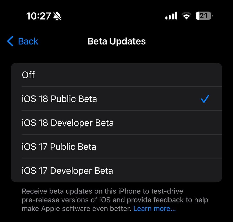 Actualizaciones beta de iOS