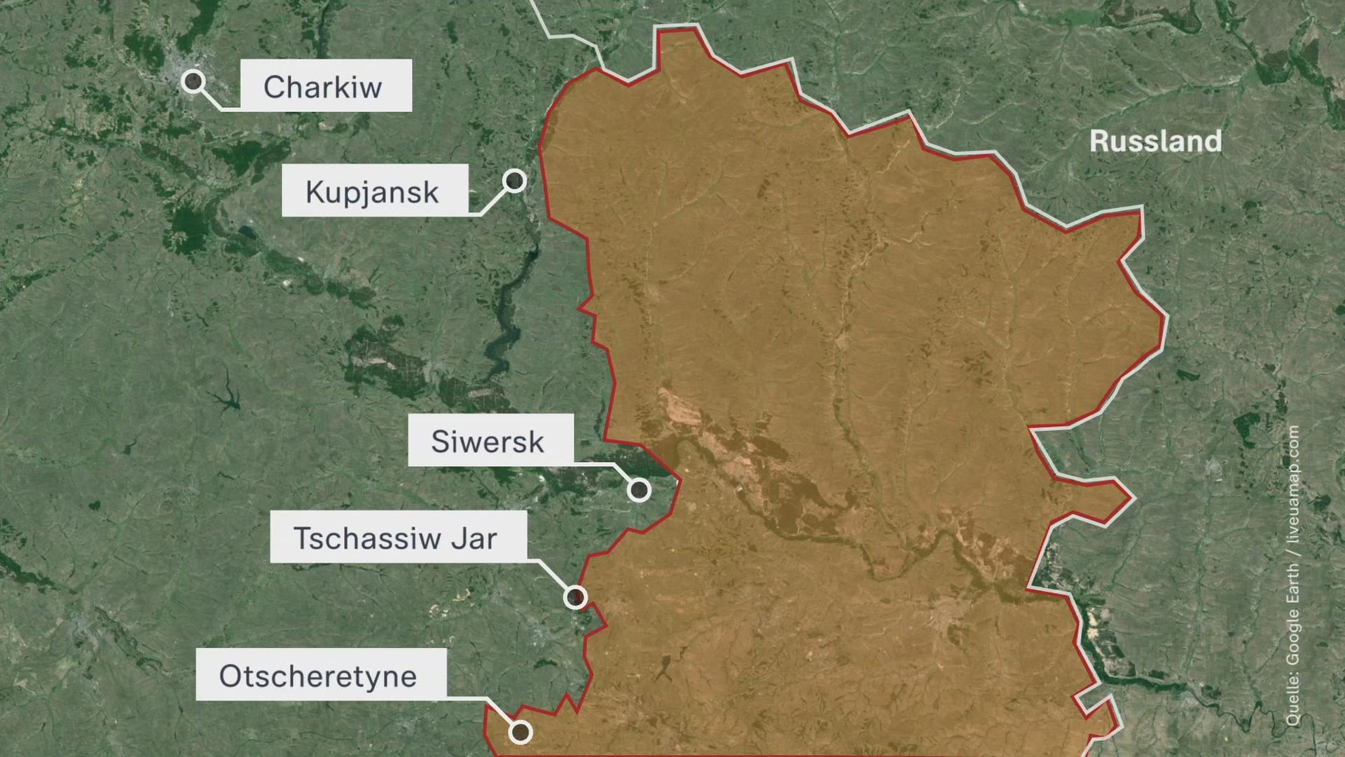 Mapa de Rusia con Kharkiv, Kupyansk