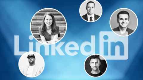 Una imagen de montaje del logotipo de LinkedIn con fotografías de Craig Mullaney, Zain Kahn, Sahil Bloom, Jason Mayden y Gretchen Rubin