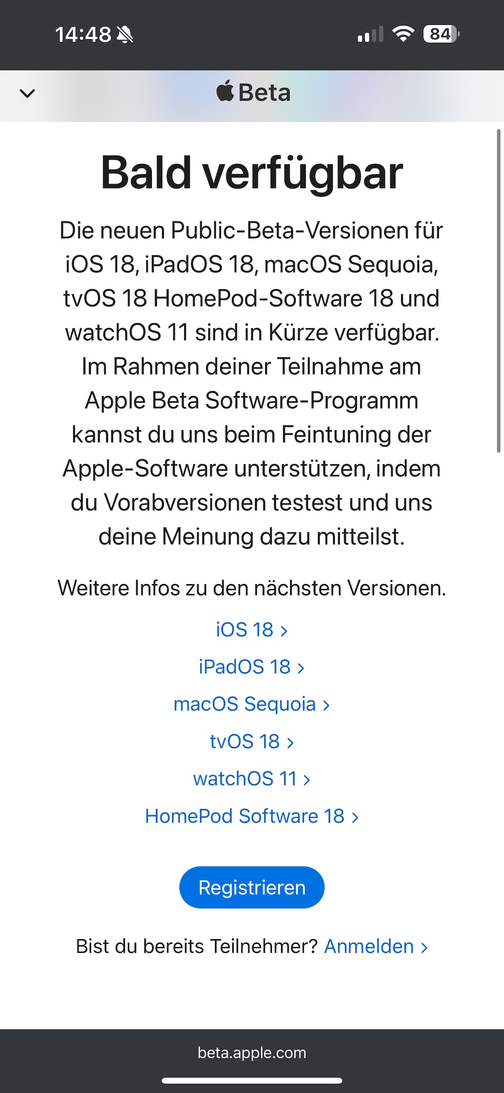 Registro beta de iOS