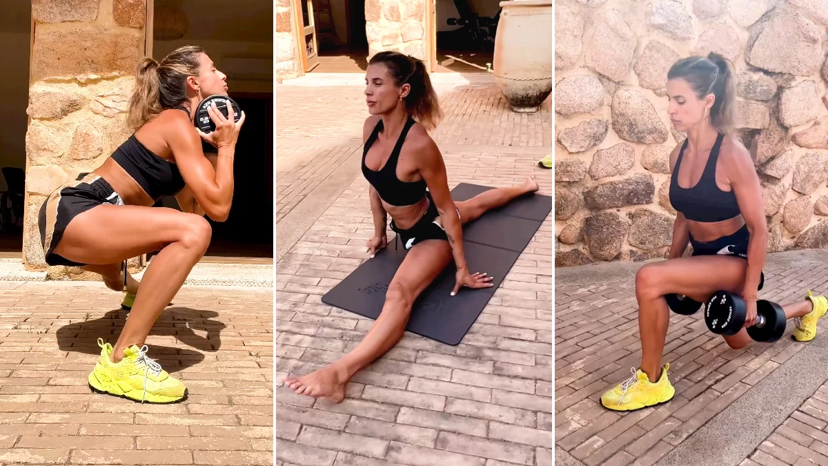 Elisabetta Canalis, el entrenamiento no se va de vacaciones ni siquiera bajo el sol abrasador de Cerdeña