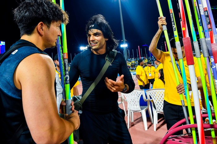 Neeraj Chopra en la final de lanzamiento de jabalina en la reunión de la Liga Diamante de Doha en el Estadio Suheim Bin Hamad en Doha, Qatar 