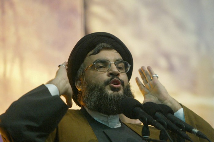 El jefe de Hezbollah, Hassan Nasrallah, habla en Beirut