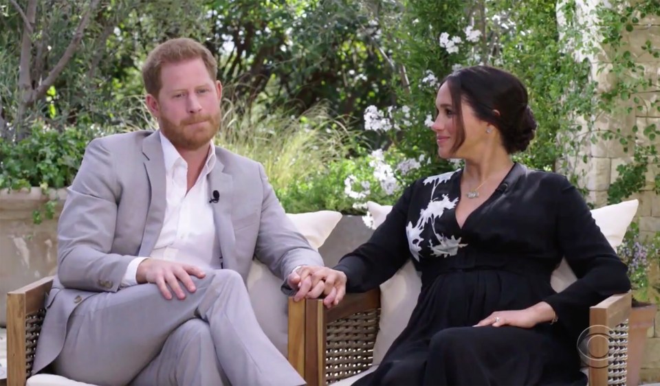 Harry y Meghan durante su impactante entrevista con Oprah en 2021