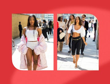 Normani va sin pantalones y una invitada lleva pantalones capri en la Semana de la Moda de Londres. 