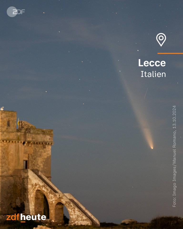 El cometa Tsuchinshan Atlas sobre Lecce Italia