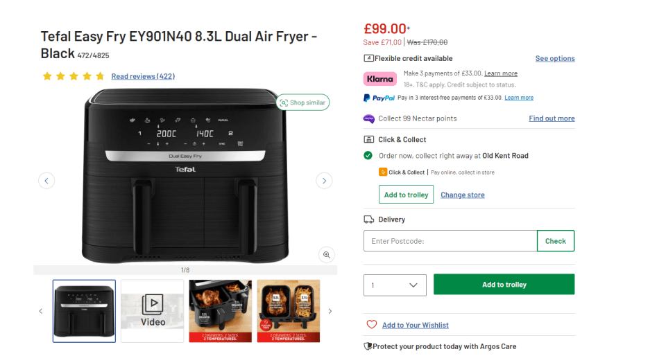 La misma freidora doble aparece en línea por £ 99