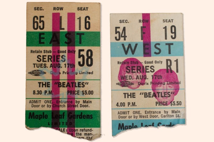 Talones de entradas para los conciertos de The Beatles