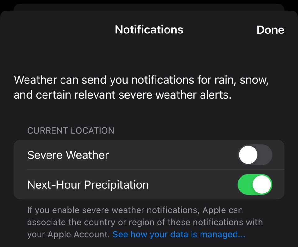 También puede activar notificaciones para alertas de clima severo