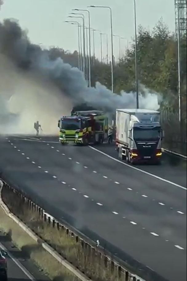 Se ve a un bombero luchando contra el horroroso incendio.