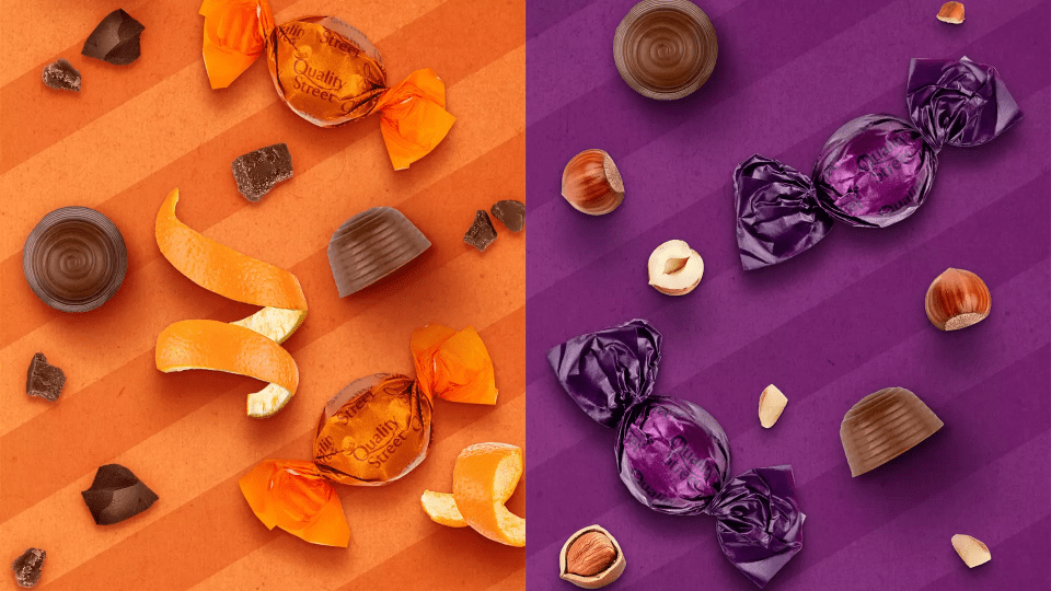 Tanto el sabor Orange Crunch como The Purple One ahora son remolinos, con una ligera reducción de peso respecto a la amada delicia de avellana.