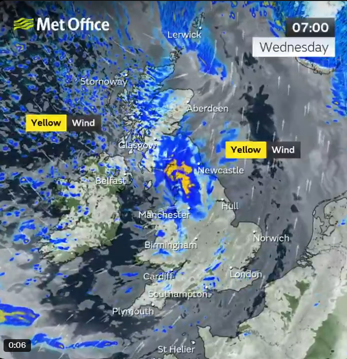 Se pronostica que fuertes vientos azotarán hoy el norte de Inglaterra y el oeste de Gales